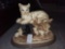 Handcrafter Handpainted Mommy Cat with Her Kittens Sculpture