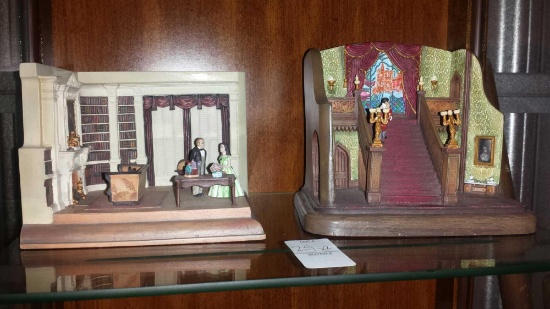 (2) Intricate "Gone With The Wind," Hawthorne Architectural Scene Figures
