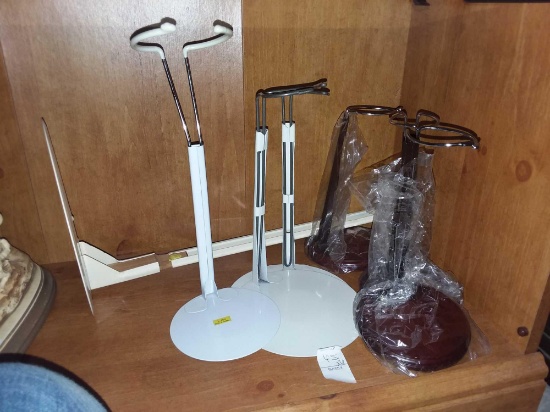 (7) Poreclain Doll Stands Some Metal, Some Wooden
