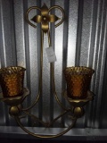 Hanging Dual Candle Holder With Glass Cups and Bronze Metal