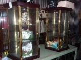 (2) Glass Hexagon Shaped 3 Shelves Display Cabinets with Built in Lights