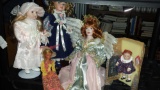 Odd Assortment of Porcelain Dolls and Barbie (see photos for damage)