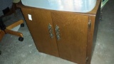 Nice Wooden Sewing Cabinet on Casters with Great Organizers inside Doors
