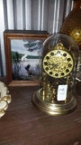 (1) Glass Dome Clock (1) Wood Framed Musical Box with Marsh Landscape