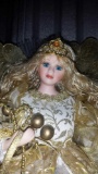 Lot of 3 Beautiful, Golden Christmas Tree Toppers and Angelic Decor (1) Porcelain