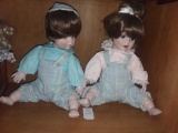 Twin Brother and Sister Porcelian Marian Yu Designs 1988 Dolls with Rotating Heads