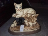 Handcrafter Handpainted Mommy Cat with Her Kittens Sculpture