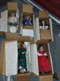 4 The Ashton-Drake Galleries Porcelain Dolls: Little Women At Christmas Presentation: COMPLETE Set