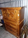 Hand Crafted, Heavy, Solid Oak Wood Armoire Dresser Cabinet