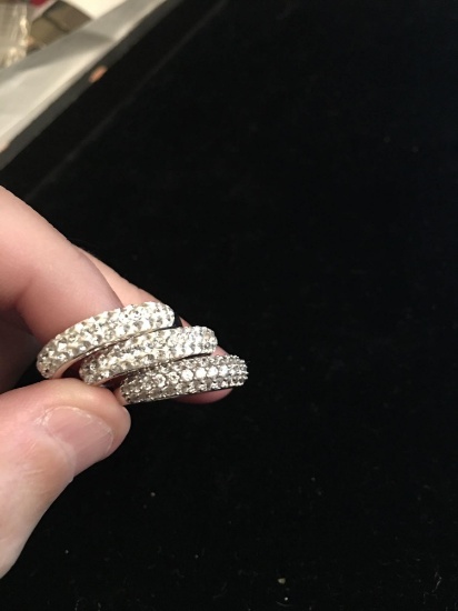 3 gorgeous Sterling silver and rhinestone bands/rings