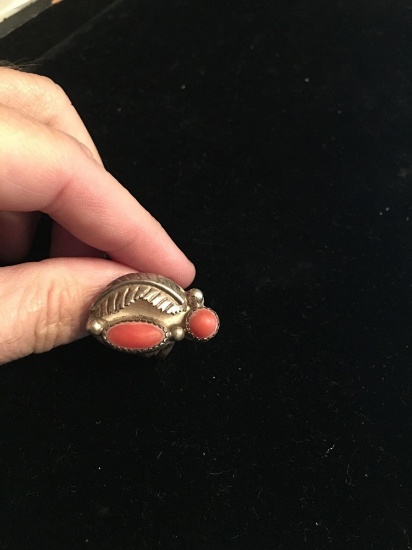 Unique Sterling ring with Orange stone. Southwestern style