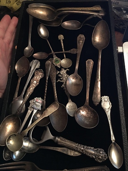 Large lot of antique & vintage tourist, silverplate utensils