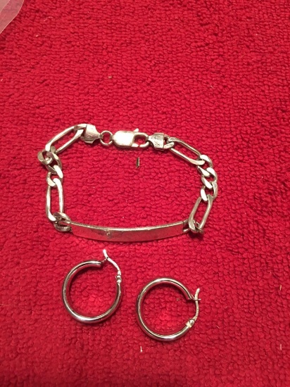 Heavy sterling link bracelet and sterling earrings
