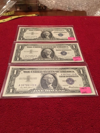 Three 1957 uncirculated Silver Certificates