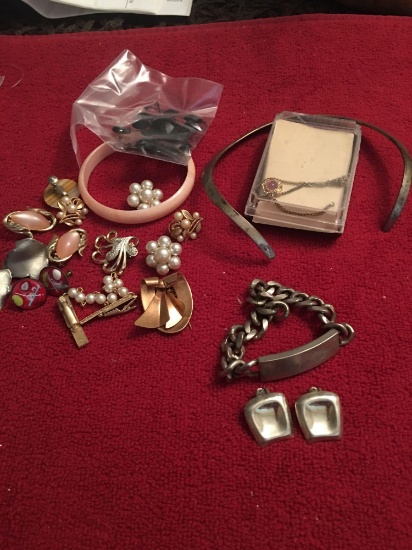 Bag lot of vintage jewelry Inc signed and sterling earrings