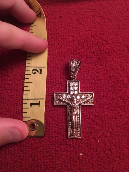 Heavy Sterling Crucifix signed AGM with crystal accents