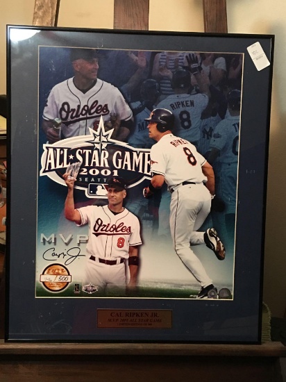 Rare Cal Ripken Jr 2001 All Star game MVP autographed, framed and authenticated art.