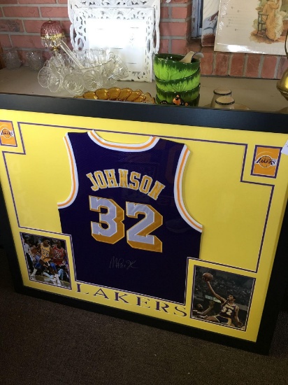 Wonderful authentic Signed Magic Johnson jersey framed and matted With photos