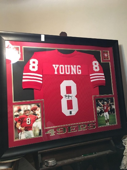 Steve Young authentic Signed jersey framed and matted With photos