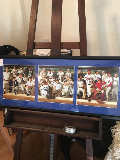 Baseball legends 3 panel color art. Framed and Matted