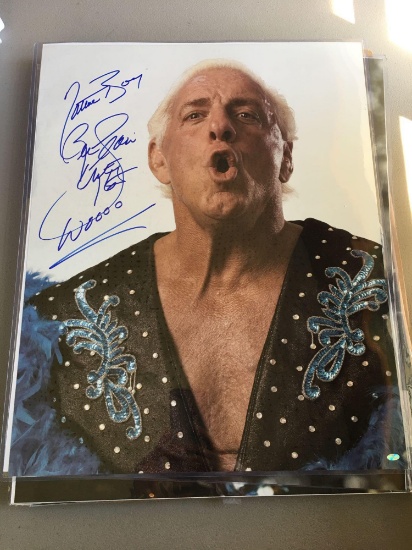 Large 16x20 autographed Nature Boy Ric Flair colorful photo