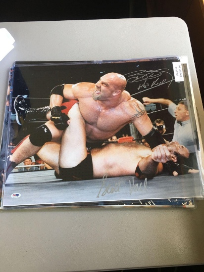 Incredible double signed poster/photo of Bill Goldberg and Scott Hall with PSA authentication