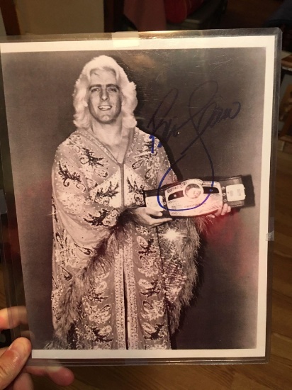 Cool Autographed 8x10 photo of Ric Flair with championship belt