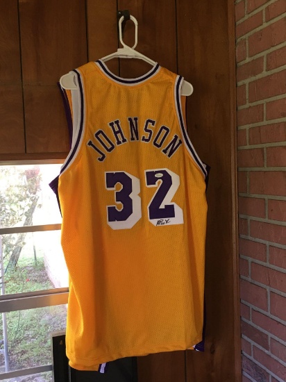 Magic Johnson autograhed Lakers jersey with JSA authentication