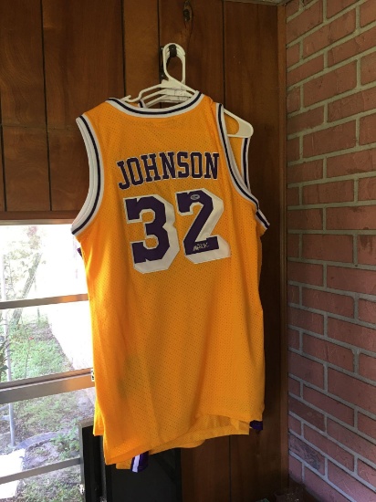 Magic Johnson autographed Adidas Hardwood Classics Lakers jersey with PSA authentication