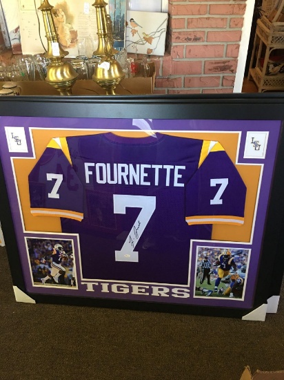 Fabulous Leonard Fournette autographed LSU jersey framed and matted with photos