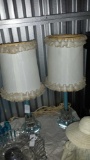 2 Baby Blue and glass lamps