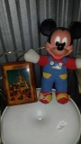Stuffed 15in Mickey Mouse + collectible Disney wood picture