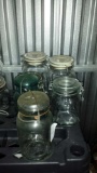 (5) Collectible Lidded jars with metal clasps. Includes Blue Ball/mason
