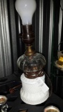 Sweet clear glass and milk glass lamp. 10 in tall without bulb