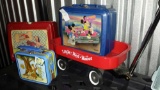Collectible lunch boxes in Little Red Wagon: Pound Puppy, Yogi Bear, Mickey Mouse