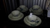 Floral Tea Set with 4 Settings! GOLD CHINA (Teapot,Creamer,Sugar,Cups,Saucers,Plates,Extras)