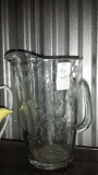 Heavy Glass Pitcher With Flower Embelishments