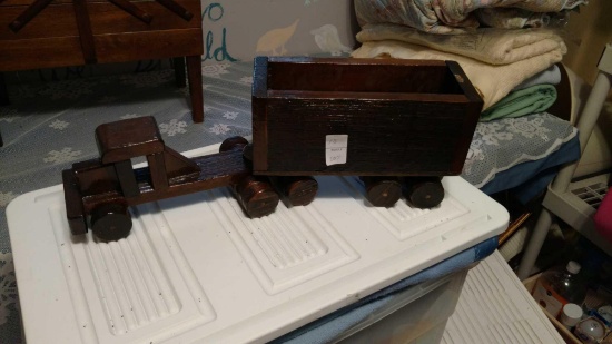Wooden handmade toy semi truck and trailer