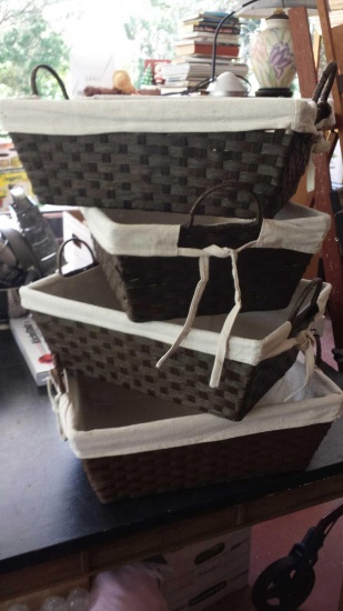4 Very Nice Thatched Baskets with Cloth liners.