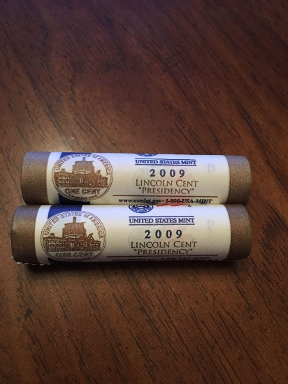 Two rolls 2009 Lincoln Cent Presidency coins. D and P mint
