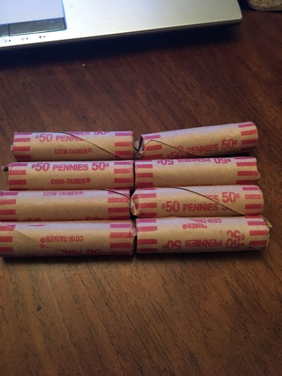 8 rolls of unsearched wheat pennies cents.