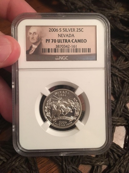 2006 Silver PF 70 Ultra Cameo Nevada state quarter