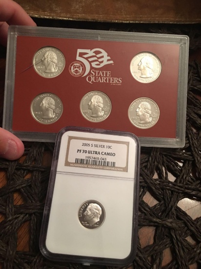 2004 Silver proof State quarters set AND 2005 PF 70 silver Dime