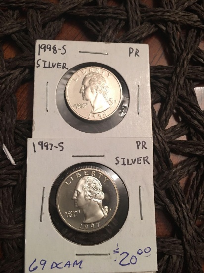 1997-S and 1998-S Silver proof quarters