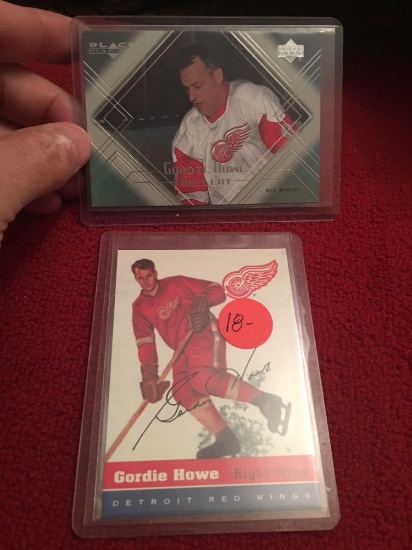 2 Gordie Howe Hockey cards including 1998 Topps reprint rookie card