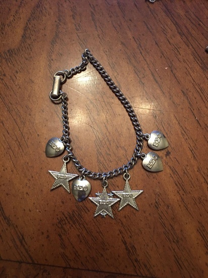 Vintage 1960s Beta Epsilon Phi sorority sterling charms on sterling chain bracelet