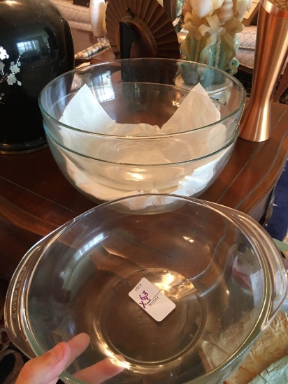 Three large bowls including one Pyrex