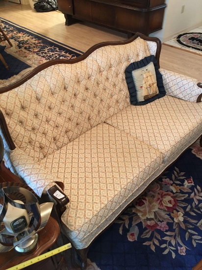 Beautiful upholstered love seat settee. Really clean
