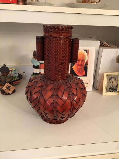 Very unique and nice dark brown woven vessel