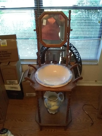 Very nice pitcher and water basin with stand and mirror
